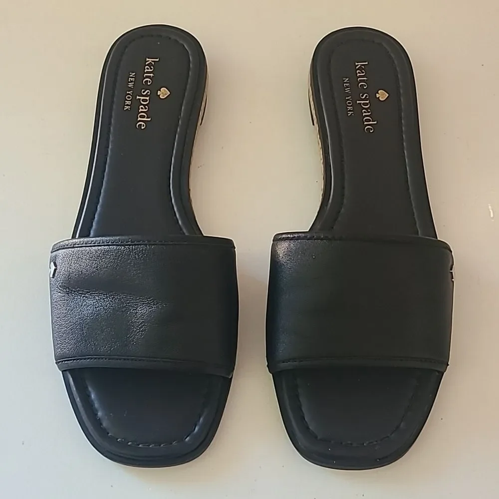 Kate Spade New York Palm Cove Black Leather Slide Sandals Size 7.5B